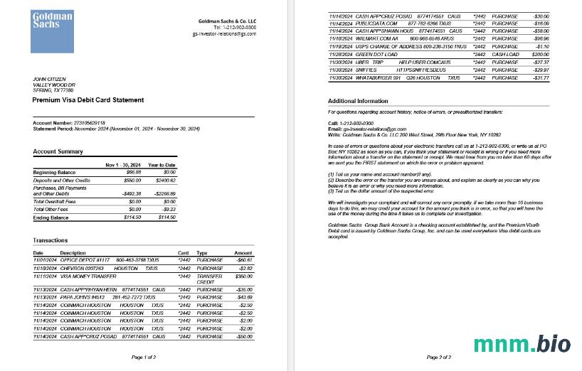 Szablon wyciągu bankowego USA Georgia SunTrust w formacie Word i PDF (dla jednoosobowego właściciela)
